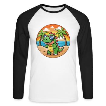 Dinosaurier Lustige Cartoon Sommer Strand Sonnenbrille - Unisex Baseballshirt langarm - Weiß/Schwarz - Vorne - Nik (191cm)