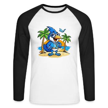 Blue Jay Lustige Cartoon Sommer Strand Sonnenbrille - Unisex Baseballshirt langarm - Weiß/Schwarz - Vorne - Nik (191cm)