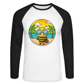 Bee Funny Cartoon Summer Beach Sunglasses - Unisex Long Sleeve Baseball T-Shirt - white/black - Front - Nik (191cm)