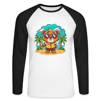 Bear Funny Cartoon Summer Beach Sunglasses - Unisex Long Sleeve Baseball T-Shirt - white/black - Front - Nik (191cm)