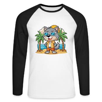 Wolf Lustige Cartoon Sommer Strand Sonnenbrille - Unisex Baseballshirt langarm - Weiß/Schwarz - Vorne - Nik (191cm)