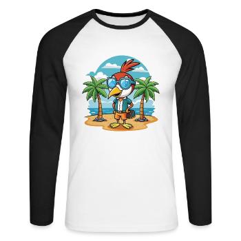 Woodpecker Funny Cartoon Summer Beach Sunglasses - Unisex Long Sleeve Baseball T-Shirt - white/black - Front - Nik (191cm)
