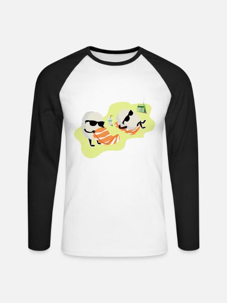 Sonnenhungriges Sushi Lachsrolle - Unisex Baseballshirt langarm - Weiß/Schwarz