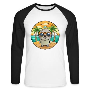 Lunettes de soleil de plage d’été de dessin animé drôle de phoque - T-shirt baseball manches longues Homme - blanc/noir - Devant - Nik (191cm)