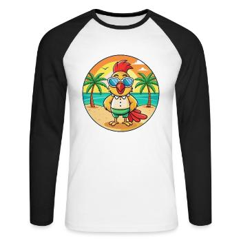Rooster Funny Cartoon Summer Beach Sunglasses - Unisex Long Sleeve Baseball T-Shirt - white/black - Front - Nik (191cm)