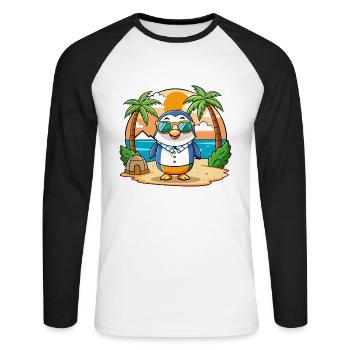 Pinguin Lustige Cartoon Sommer Strand Sonnenbrille - Unisex Baseballshirt langarm - Weiß/Schwarz - Vorne - Nik (191cm)