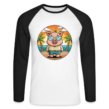 Cochon Drôle Dessin Animé Plage De Plage Lunettes - T-shirt baseball manches longues Homme - blanc/noir - Devant - Nik (191cm)