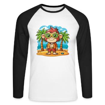 Monkey Funny Cartoon Summer Beach Sunglasses - Unisex Long Sleeve Baseball T-Shirt - white/black - Front - Nik (191cm)