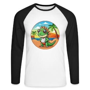 Iguana Funny Cartoon Summer Beach Sunglasses - Unisex Long Sleeve Baseball T-Shirt - white/black - Front - Nik (191cm)
