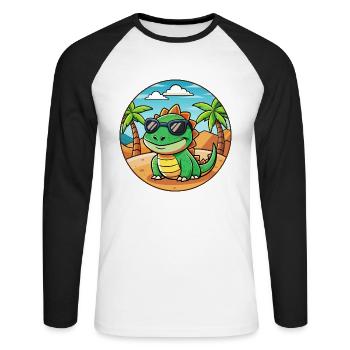 Lizard Lustige Cartoon Sommer Strand Sonnenbrille - Unisex Baseballshirt langarm - Weiß/Schwarz - Vorne - Nik (191cm)