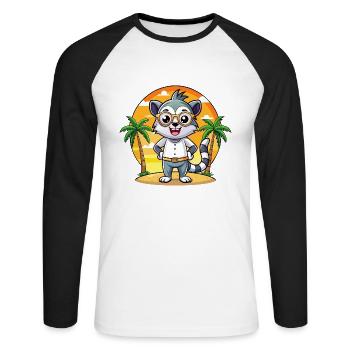Lemur Funny Cartoon Summer Beach Sunglasses - Unisex Long Sleeve Baseball T-Shirt - white/black - Front - Nik (191cm)