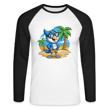 Blue Jay Lustige Cartoon Sommer Strand Sonnenbrille - Unisex Baseballshirt langarm - Weiß/Schwarz - Vorne - Nik (191cm)