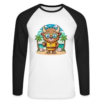 Bison Lustige Cartoon Sommer Strand Sonnenbrille - Unisex Baseballshirt langarm - Weiß/Schwarz - Vorne - Nik (191cm)