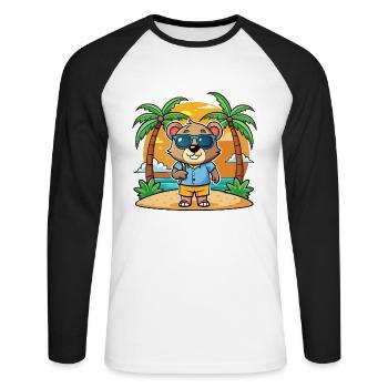 Bär Lustige Cartoon Sommer Strand Sonnenbrille - Unisex Baseballshirt langarm - Weiß/Schwarz - Vorne - Nik (191cm)