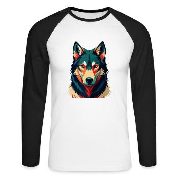Wolf Cartoon Figur Buntes Haustier Tier - Unisex Baseballshirt langarm - Weiß/Schwarz - Vorne - Nik (191cm)