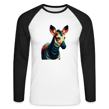 Okapi Zeichentrickfigur Buntes Haustier Tier - Unisex Baseballshirt langarm - Weiß/Schwarz - Vorne - Nik (191cm)