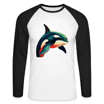 Orca Zeichentrickfigur Buntes Haustier Tier - Unisex Baseballshirt langarm - Weiß/Schwarz - Vorne - Nik (191cm)