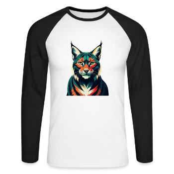 Luchs Zeichentrickfigur Buntes Haustier Tier - Unisex Baseballshirt langarm - Weiß/Schwarz - Vorne - Nik (191cm)