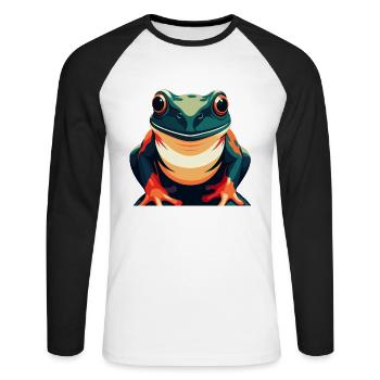 Frog Cartoon Character Colorful Pet Animal - Unisex Long Sleeve Baseball T-Shirt - white/black - Front - Nik (191cm)