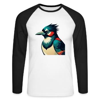 Blauhäher Zeichentrickfigur Buntes Haustier Tier - Unisex Baseballshirt langarm - Weiß/Schwarz - Vorne - Nik (191cm)