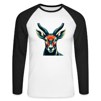 Antilope Zeichentrickfigur Buntes Haustier Tier - Unisex Baseballshirt langarm - Weiß/Schwarz - Vorne - Nik (191cm)