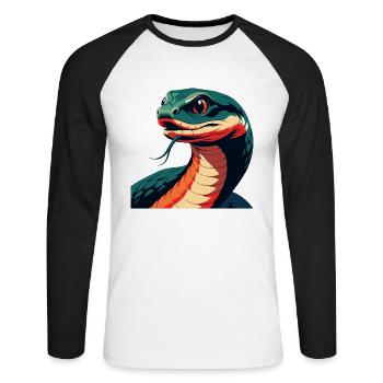 Serpent Dessin Animé Personnage Animal De Compagnie Coloré - T-shirt baseball manches longues Homme - blanc/noir - Devant - Nik (191cm)