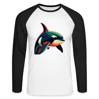 Orca Cartoon-Figur Buntes Haustier - Unisex Baseballshirt langarm - Weiß/Schwarz - Vorne - Nik (191cm)