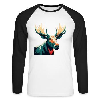 Elch Cartoon Figur Buntes Haustier Tier - Unisex Baseballshirt langarm - Weiß/Schwarz - Vorne - Nik (191cm)