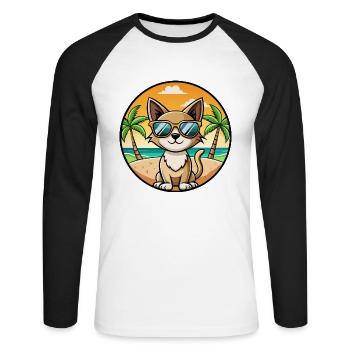 Siamesische Kurzhaarkatze Rasse Cartoon Sonnenbrille Strand - Unisex Baseballshirt langarm - Weiß/Schwarz - Vorne - Nik (191cm)