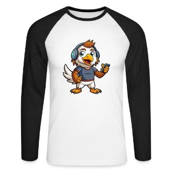 Adler Lustige Zeichentrickfigur Kopfhörer Musik - Unisex Baseballshirt langarm - Weiß/Schwarz - Vorne - Nik (191cm)