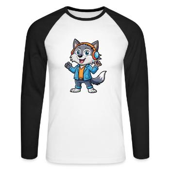 Wolf Lustige Zeichentrickfigur Kopfhörer Musik - Unisex Baseballshirt langarm - Weiß/Schwarz - Vorne - Nik (191cm)