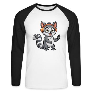 Lemur Lustige Zeichentrickfigur Kopfhörer Musik - Unisex Baseballshirt langarm - Weiß/Schwarz - Vorne - Nik (191cm)
