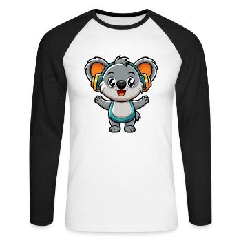 Koala Lustige Zeichentrickfigur Kopfhörer Musik - Unisex Baseballshirt langarm - Weiß/Schwarz - Vorne - Nik (191cm)