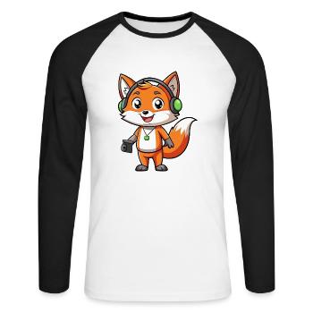 Fuchs Lustige Zeichentrickfigur Kopfhörer Musik - Unisex Baseballshirt langarm - Weiß/Schwarz - Vorne - Nik (191cm)