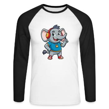 Elefant Lustige Zeichentrickfigur Kopfhörer Musik - Unisex Baseballshirt langarm - Weiß/Schwarz - Vorne - Nik (191cm)