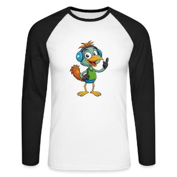 Emu Lustige Zeichentrickfigur Kopfhörermusik - Unisex Baseballshirt langarm - Weiß/Schwarz - Vorne - Nik (191cm)