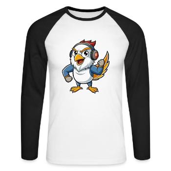 Falke Lustige Zeichentrickfigur Kopfhörer Musik - Unisex Baseballshirt langarm - Weiß/Schwarz - Vorne - Nik (191cm)