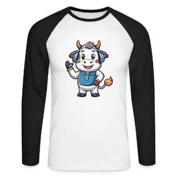 Kuh Lustige Cartoon Figur Kopfhörer Musik - Unisex Baseballshirt langarm - Weiß/Schwarz - Vorne - Nik (191cm)