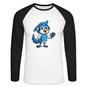 Blue Jay Lustige Cartoon Figur Kopfhörer Musik - Unisex Baseballshirt langarm - Weiß/Schwarz - Vorne - Nik (191cm)