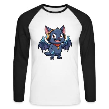 Fledermaus Lustige Zeichentrickfigur Kopfhörer Musik - Unisex Baseballshirt langarm - Weiß/Schwarz - Vorne - Nik (191cm)