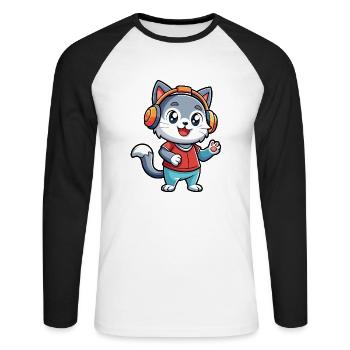 Katze Lustige Cartoon Figur Kopfhörer Musik - Unisex Baseballshirt langarm - Weiß/Schwarz - Vorne - Nik (191cm)