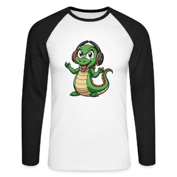 Anaconda Lustige Cartoon Figur Kopfhörer Musik - Unisex Baseballshirt langarm - Weiß/Schwarz - Vorne - Nik (191cm)