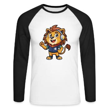 Löwe Lustige Zeichentrickfigur Kopfhörer Musik - Unisex Baseballshirt langarm - Weiß/Schwarz - Vorne - Nik (191cm)
