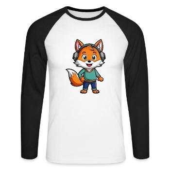 Fuchs Lustige Zeichentrickfigur Kopfhörer Musik - Unisex Baseballshirt langarm - Weiß/Schwarz - Vorne - Nik (191cm)