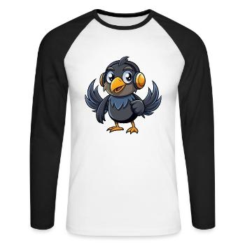Krähe Lustige Zeichentrickfigur Kopfhörer Musik - Unisex Baseballshirt langarm - Weiß/Schwarz - Vorne - Nik (191cm)