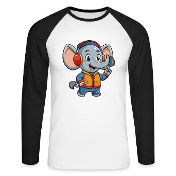 Elefant Lustige Zeichentrickfigur Kopfhörer Musik - Unisex Baseballshirt langarm - Weiß/Schwarz - Vorne - Nik (191cm)