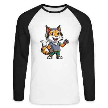 Luchs Lustige Zeichentrickfigur Kopfhörermusik - Unisex Baseballshirt langarm - Weiß/Schwarz - Vorne - Nik (191cm)