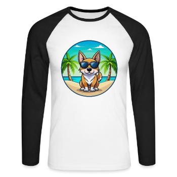 Schwedische Vallhund Hunderasse Cartoon Sonnenbrille Strand - Unisex Baseballshirt langarm - Weiß/Schwarz - Vorne - Nik (191cm)