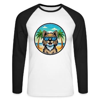 Schwedische Lapphund Hunderasse Cartoon Sonnenbrille Strand - Unisex Baseballshirt langarm - Weiß/Schwarz - Vorne - Nik (191cm)