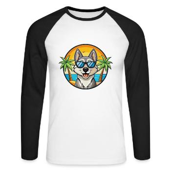 Schwedischer Elchhund Hunderasse Cartoon Sonnenbrille Strand - Unisex Baseballshirt langarm - Weiß/Schwarz - Vorne - Nik (191cm)